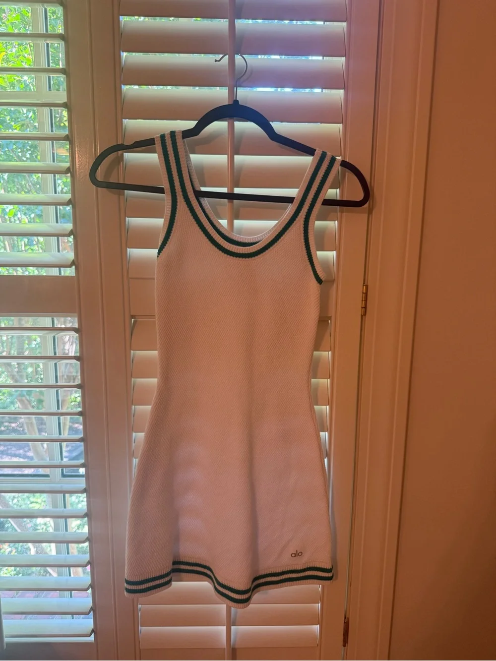 ALO Yoga White Knit Mini Dress with Green Trim